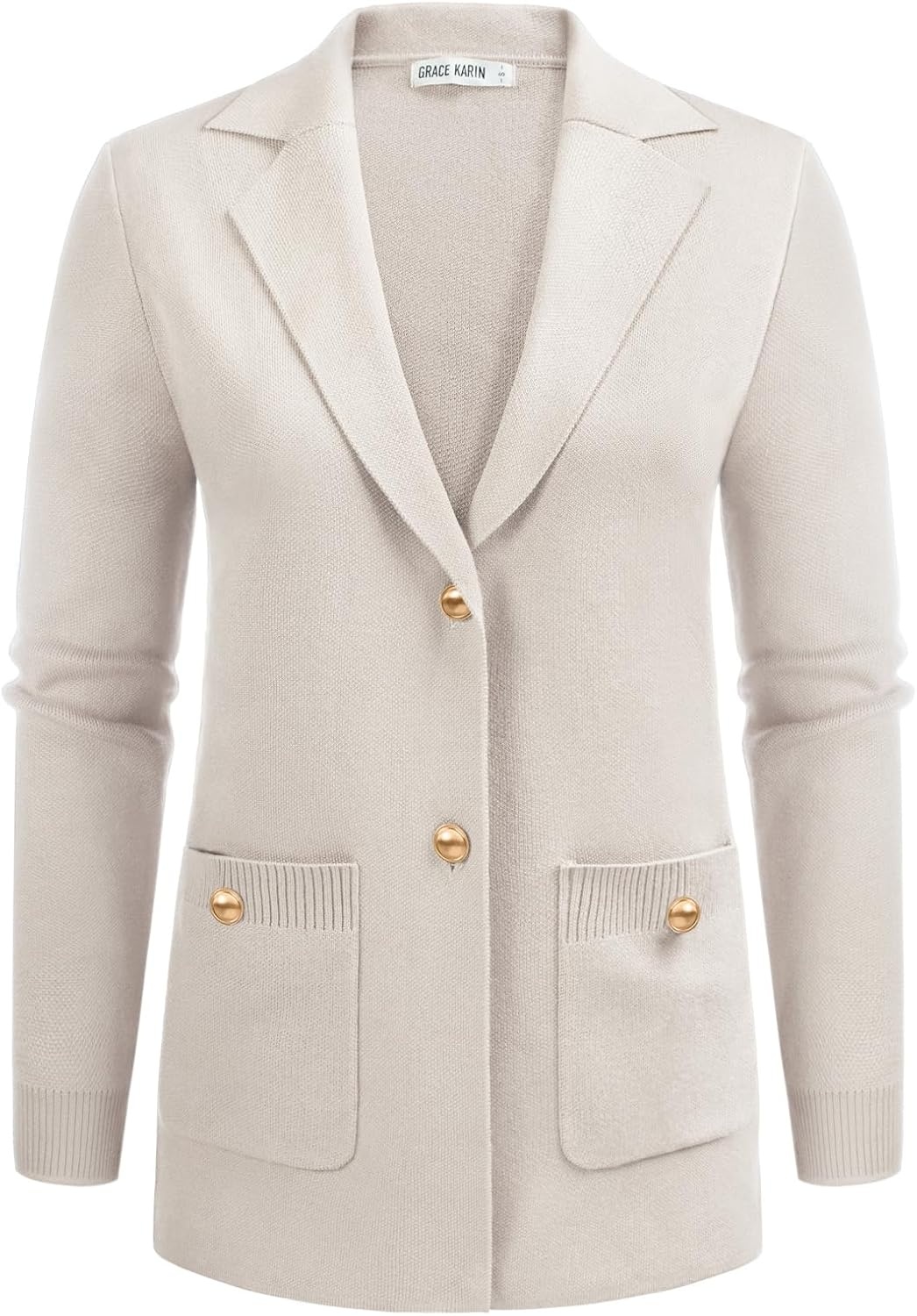 image:imageGRACE KARIN Women Sweater Blazers Business Casual Long Sleeve Work Cardigan Open Front Lapel Suit Jackets with PocketsBeige