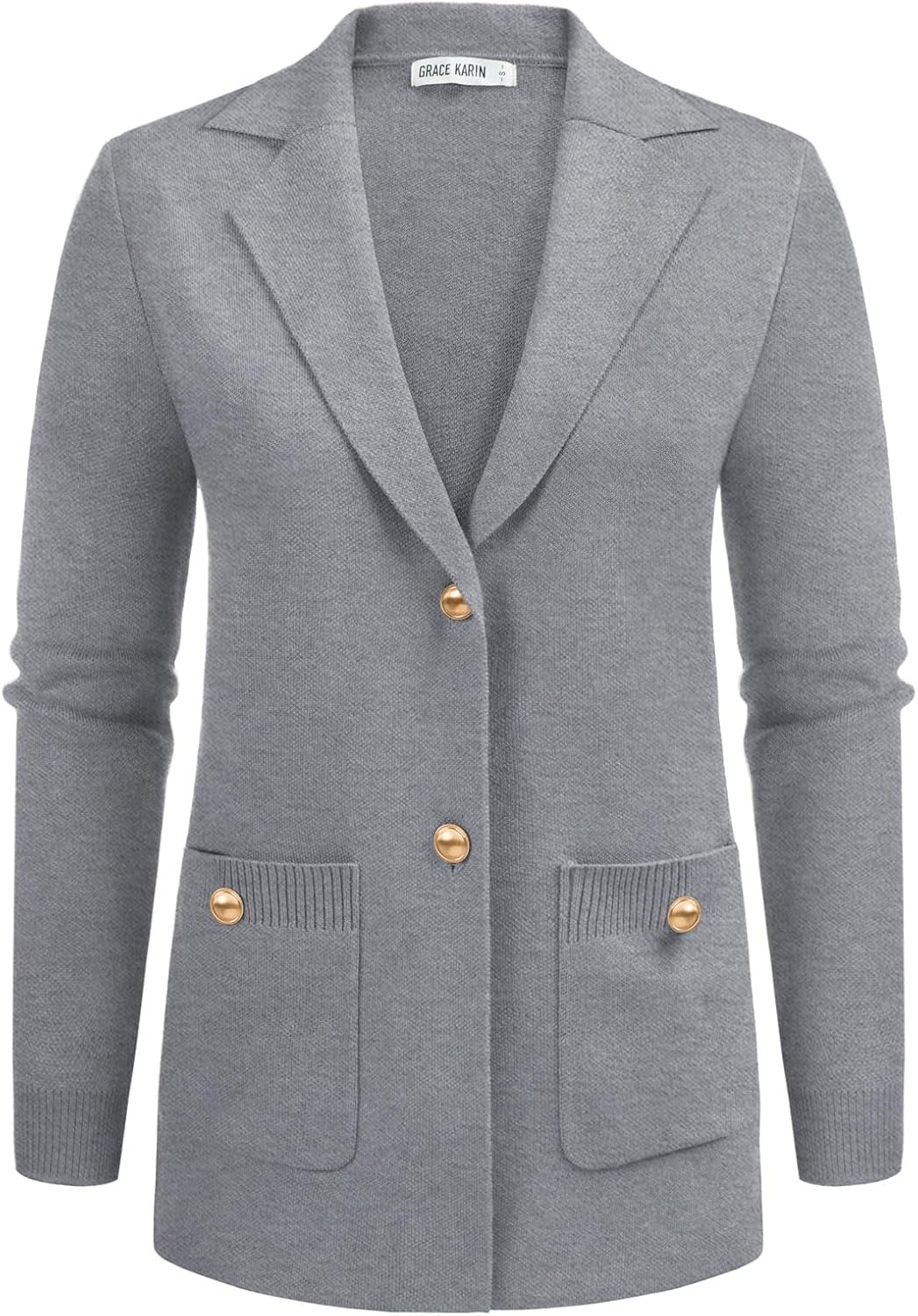 image:imageGRACE KARIN Women Sweater Blazers Business Casual Long Sleeve Work Cardigan Open Front Lapel Suit Jackets with PocketsMedium Gray