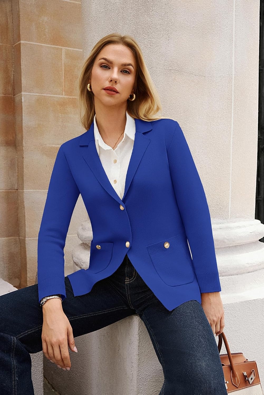 image:imageGRACE KARIN Women Sweater Blazers Business Casual Long Sleeve Work Cardigan Open Front Lapel Suit Jackets with PocketsRoyal Blue