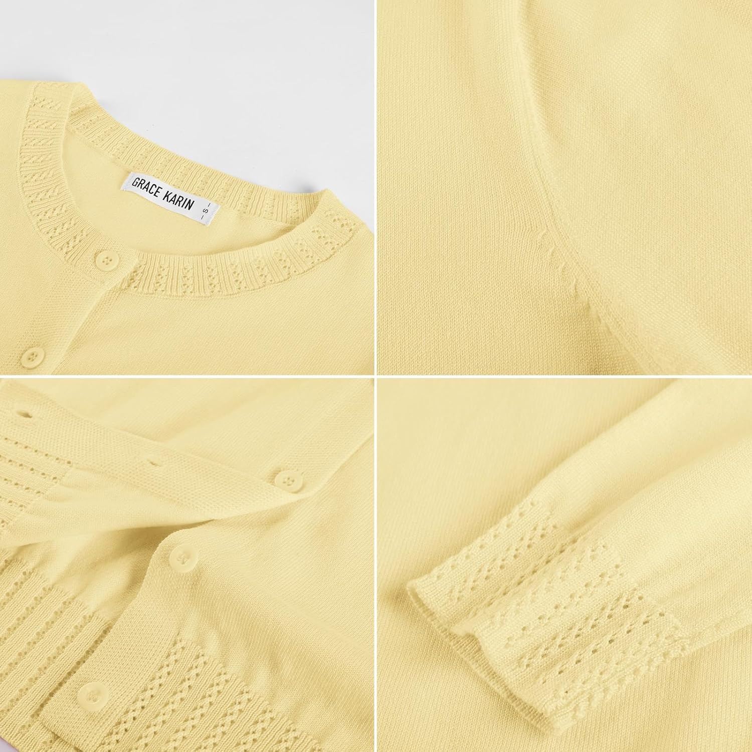 image:imageGRACE KARIN Womens Cropped Cardigan Sweaters Trendy Lightweight Shrugs Button Up Long Sleeve Fall Fashion OutfitsButter Yellow