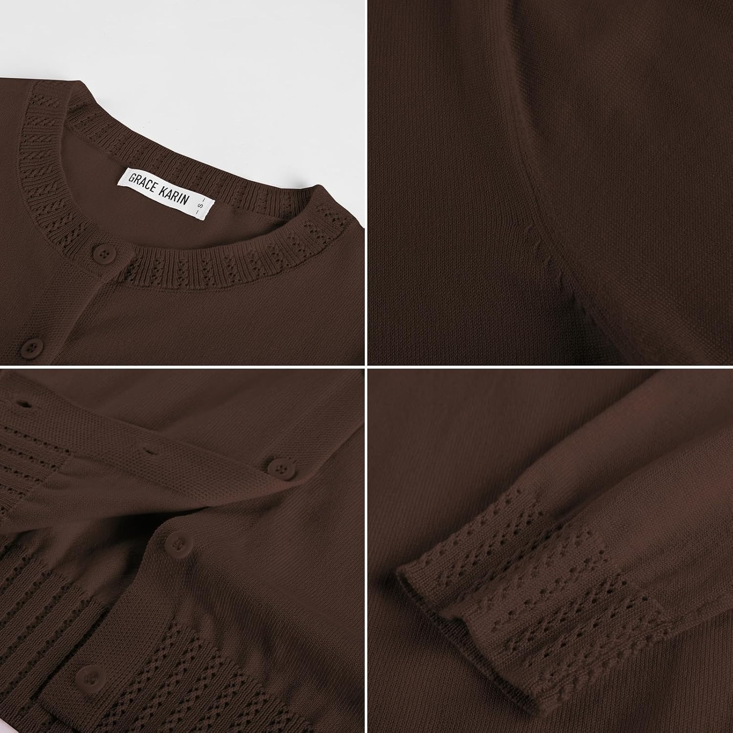 image:imageGRACE KARIN Womens Cropped Cardigan Sweaters Trendy Lightweight Shrugs Button Up Long Sleeve Fall Fashion OutfitsChocolate Brown