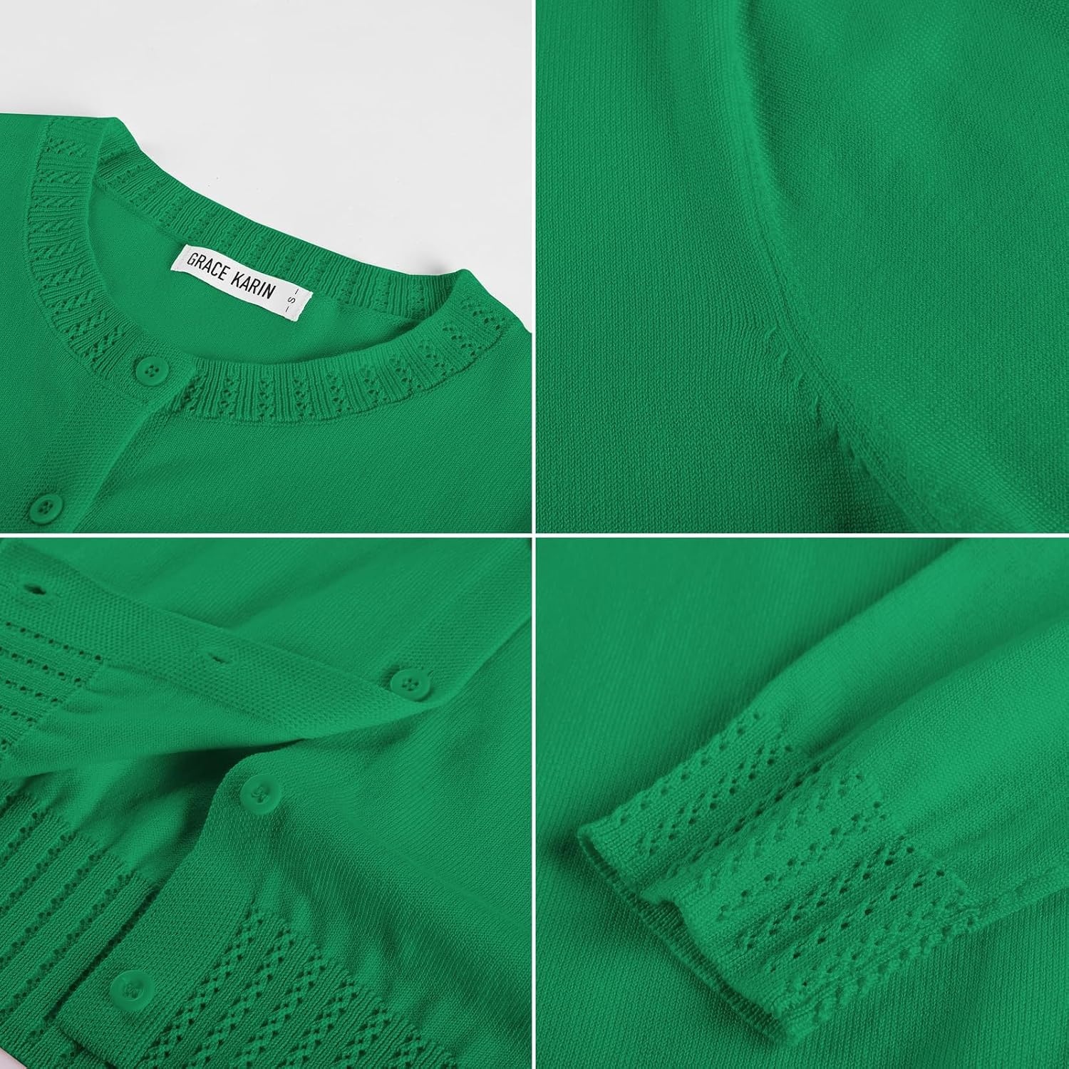 image:imageGRACE KARIN Womens Cropped Cardigan Sweaters Trendy Lightweight Shrugs Button Up Long Sleeve Fall Fashion OutfitsGreen