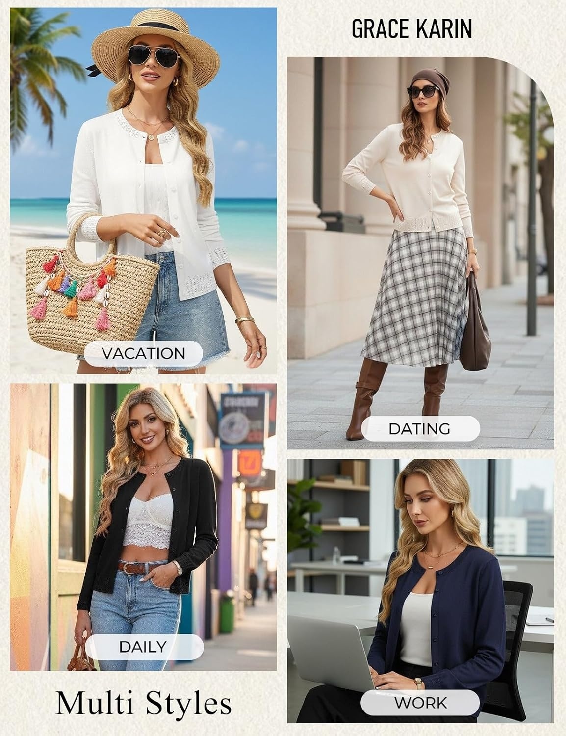 image:imageGRACE KARIN Womens Cropped Cardigan Sweaters Trendy Lightweight Shrugs Button Up Long Sleeve Fall Fashion OutfitsLight Grey