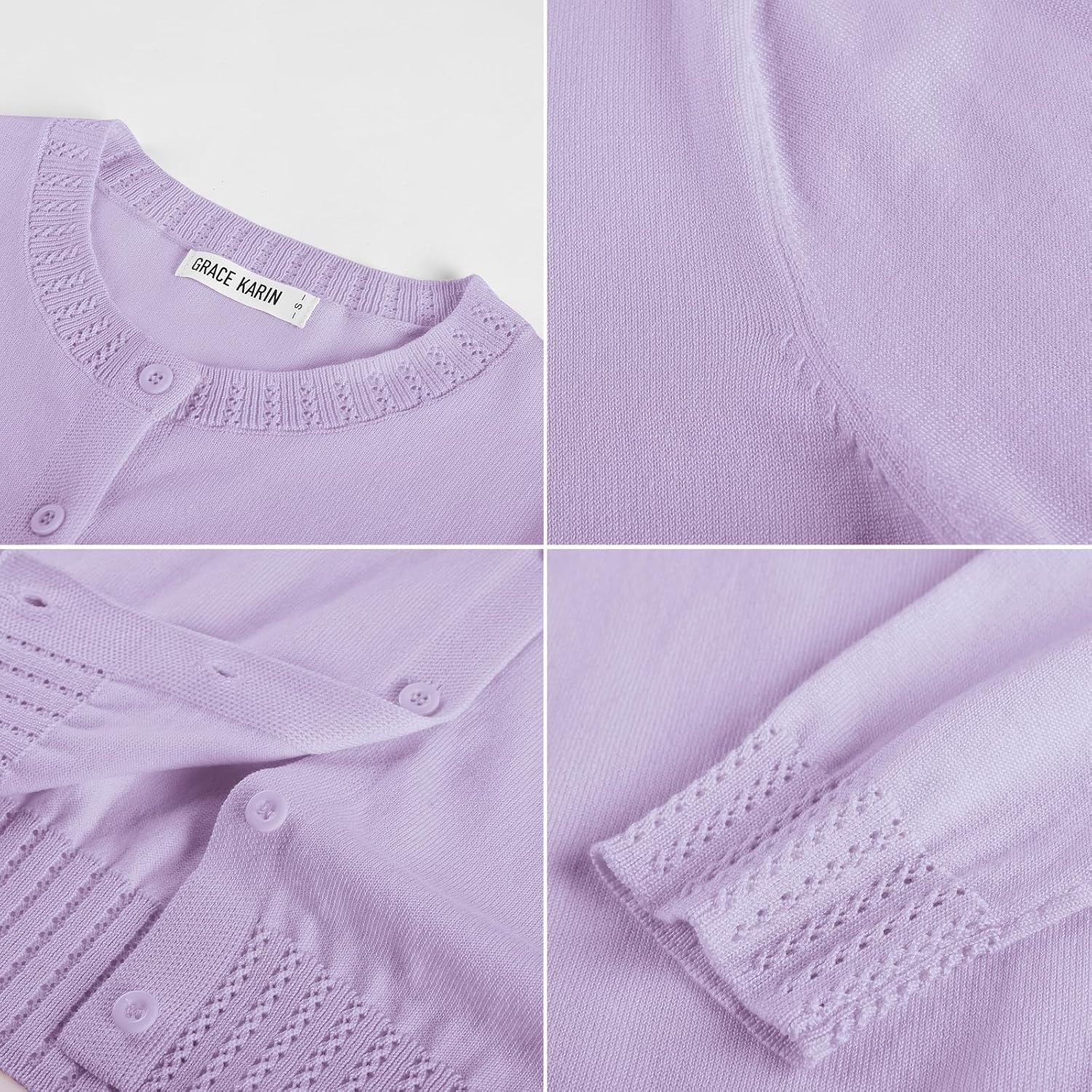 image:imageGRACE KARIN Womens Cropped Cardigan Sweaters Trendy Lightweight Shrugs Button Up Long Sleeve Fall Fashion OutfitsLight Purple