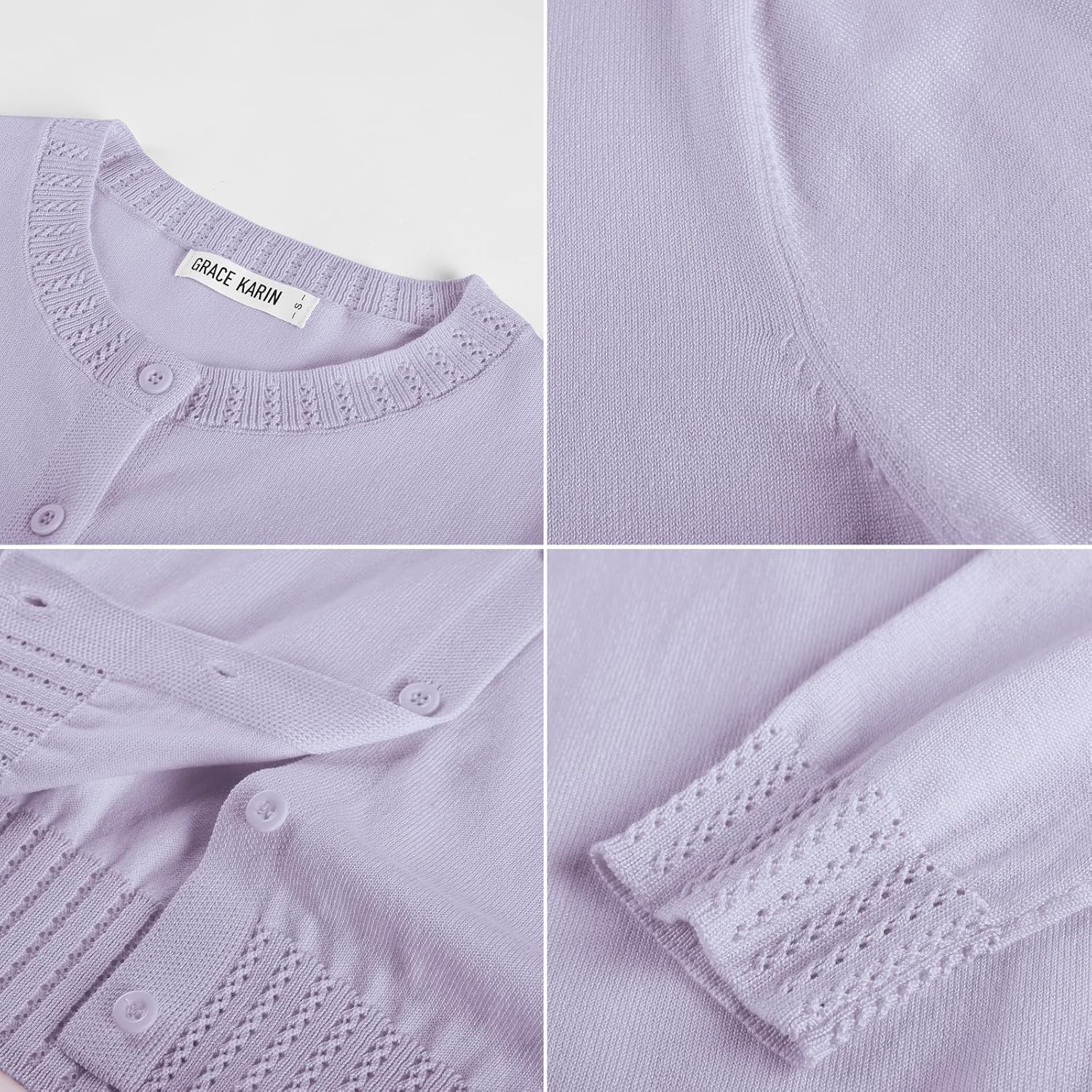 image:imageGRACE KARIN Womens Cropped Cardigan Sweaters Trendy Lightweight Shrugs Button Up Long Sleeve Fall Fashion OutfitsMisty Lilac