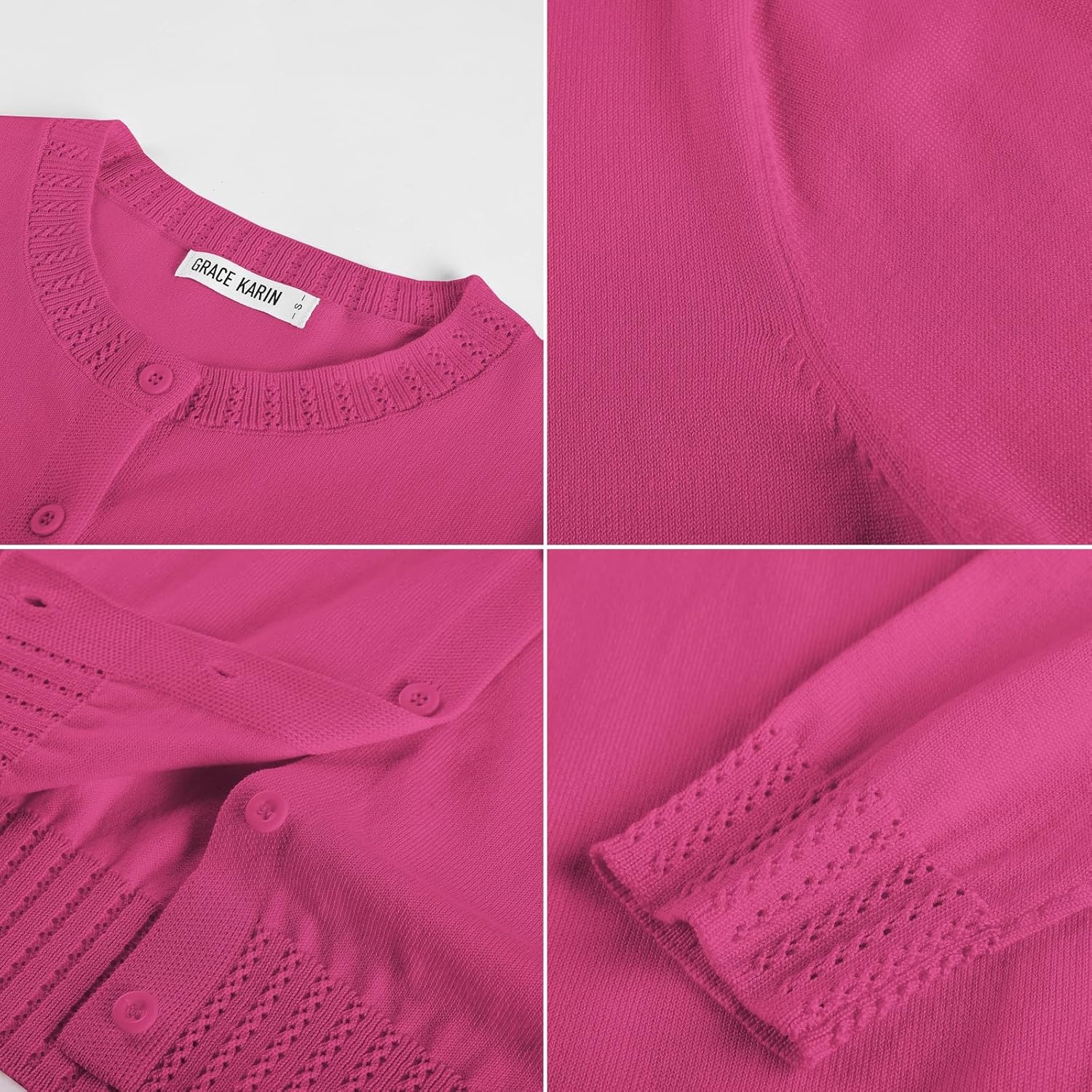 image:imageGRACE KARIN Womens Cropped Cardigan Sweaters Trendy Lightweight Shrugs Button Up Long Sleeve Fall Fashion OutfitsRose Red