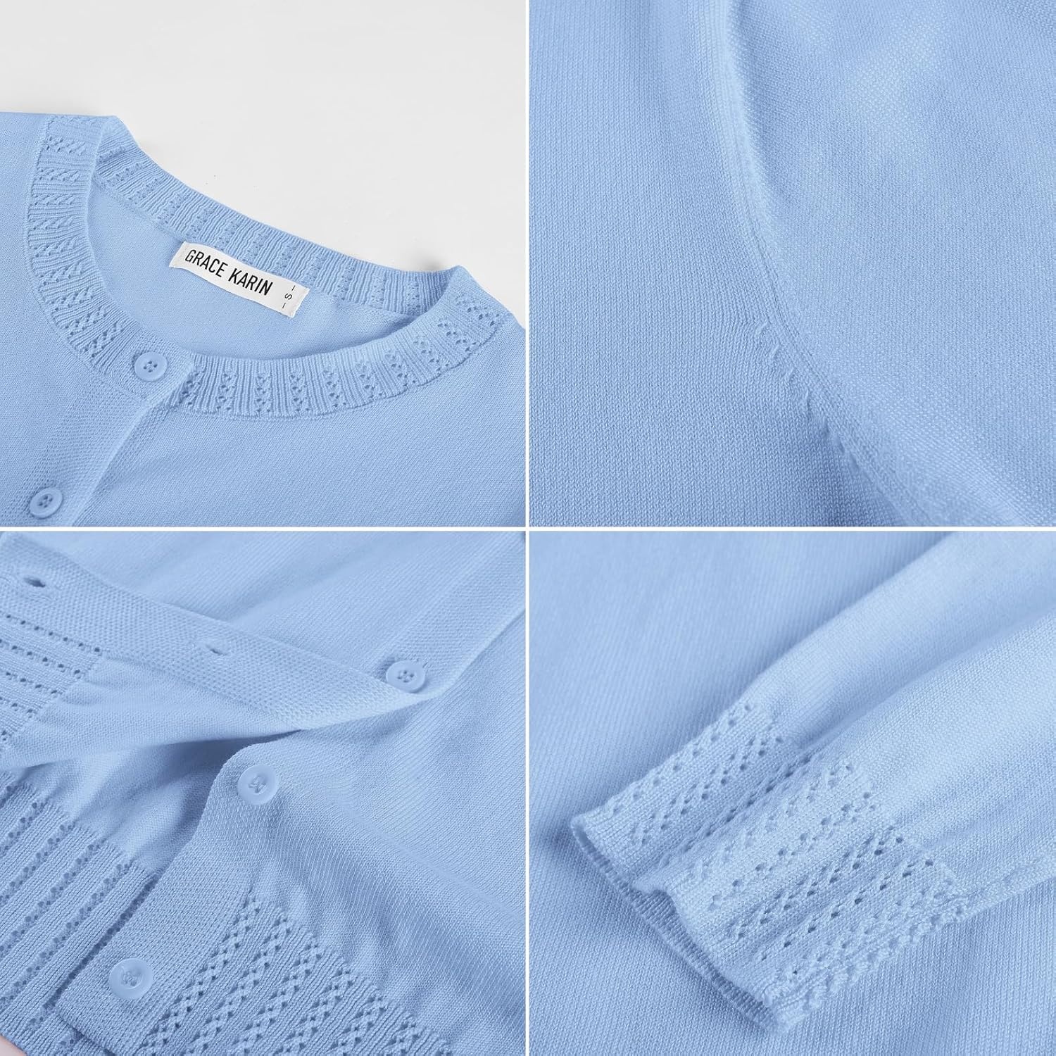 image:imageGRACE KARIN Womens Cropped Cardigan Sweaters Trendy Lightweight Shrugs Button Up Long Sleeve Fall Fashion OutfitsSky Blue