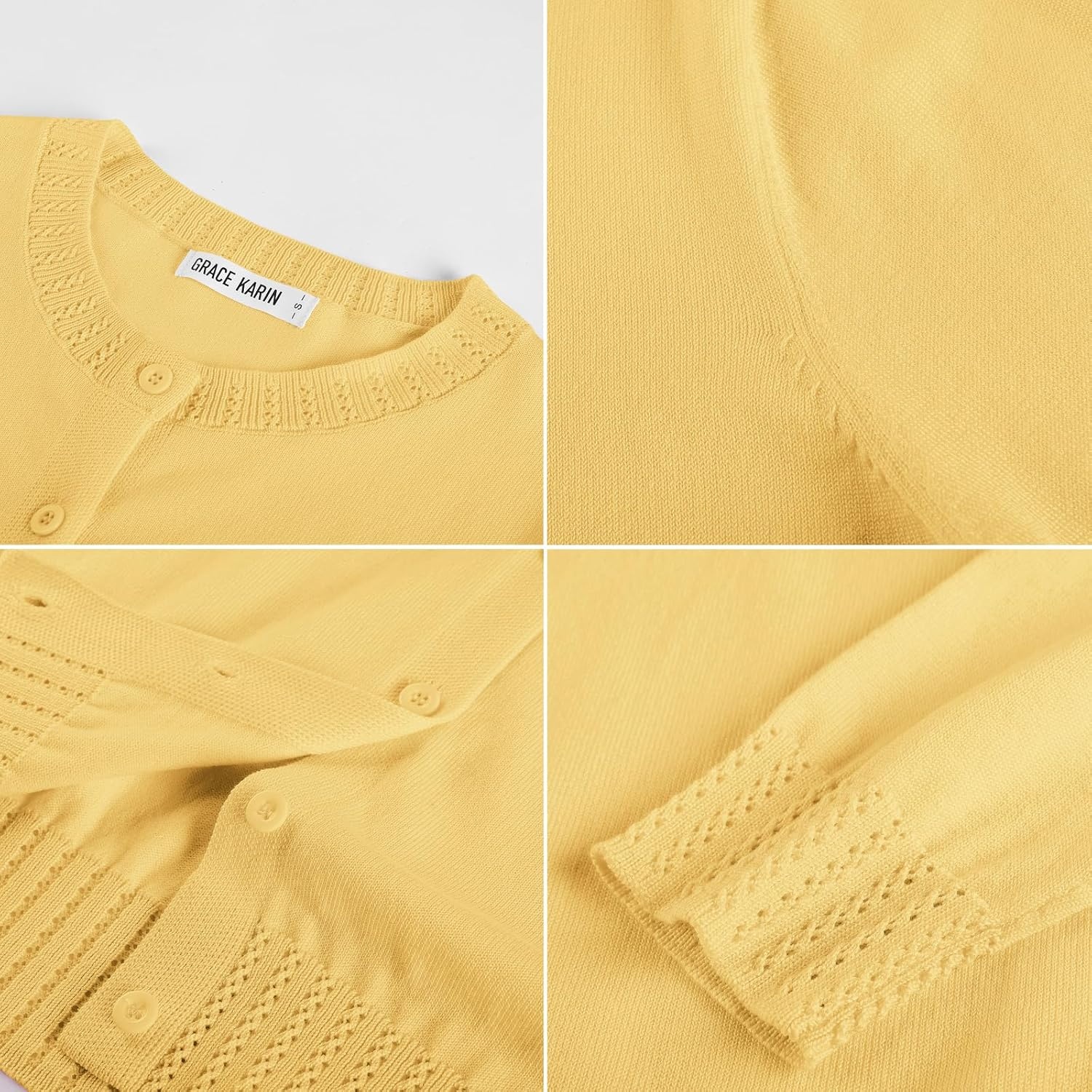 image:imageGRACE KARIN Womens Cropped Cardigan Sweaters Trendy Lightweight Shrugs Button Up Long Sleeve Fall Fashion OutfitsYellow