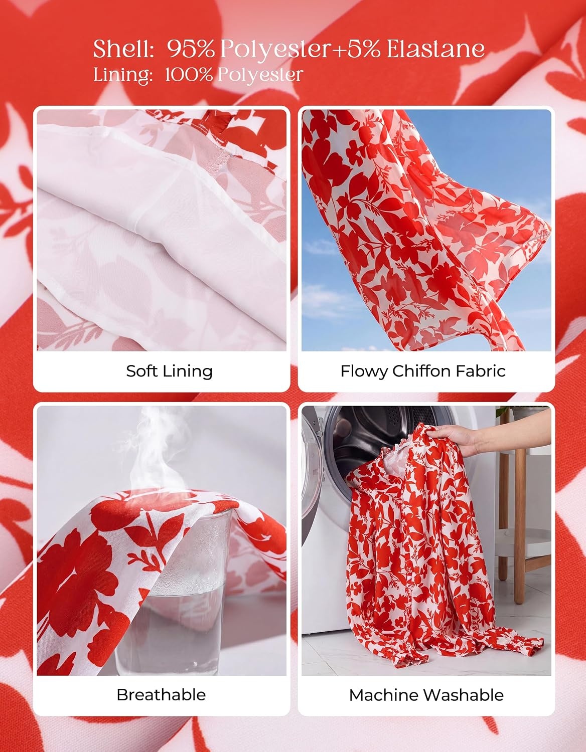 image:imageGRACE KARIN Womens Long Sleeve Boho Tops Ruffle Work Blouses Chiffon Shirts V Neck Floral Tops for Women Dressy Casual 2026 Fall Fashion Clothes Business Casual OutfitsRed