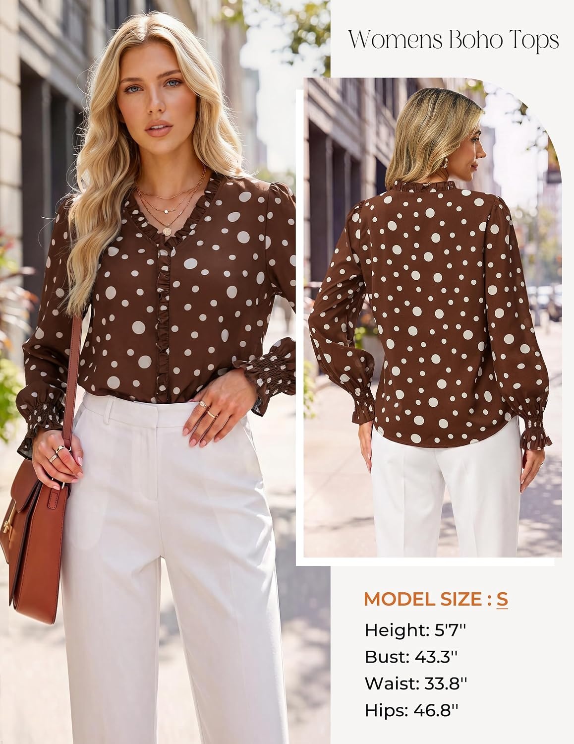image:imageGRACE KARIN Womens Long Sleeve Boho Tops Ruffle Work Blouses Chiffon Shirts V Neck Floral Tops for Women Dressy Casual 2026 Fall Fashion Clothes Business Casual OutfitsCoffee