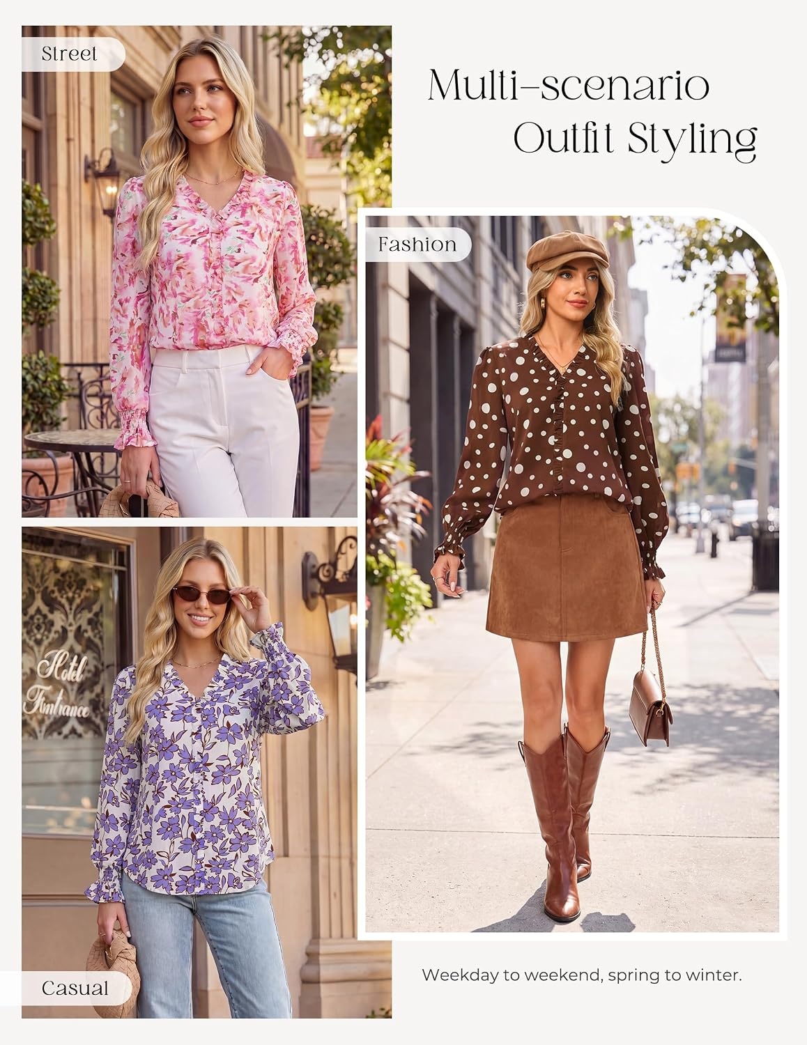 image:imageGRACE KARIN Womens Long Sleeve Boho Tops Ruffle Work Blouses Chiffon Shirts V Neck Floral Tops for Women Dressy Casual 2026 Fall Fashion Clothes Business Casual OutfitsRed