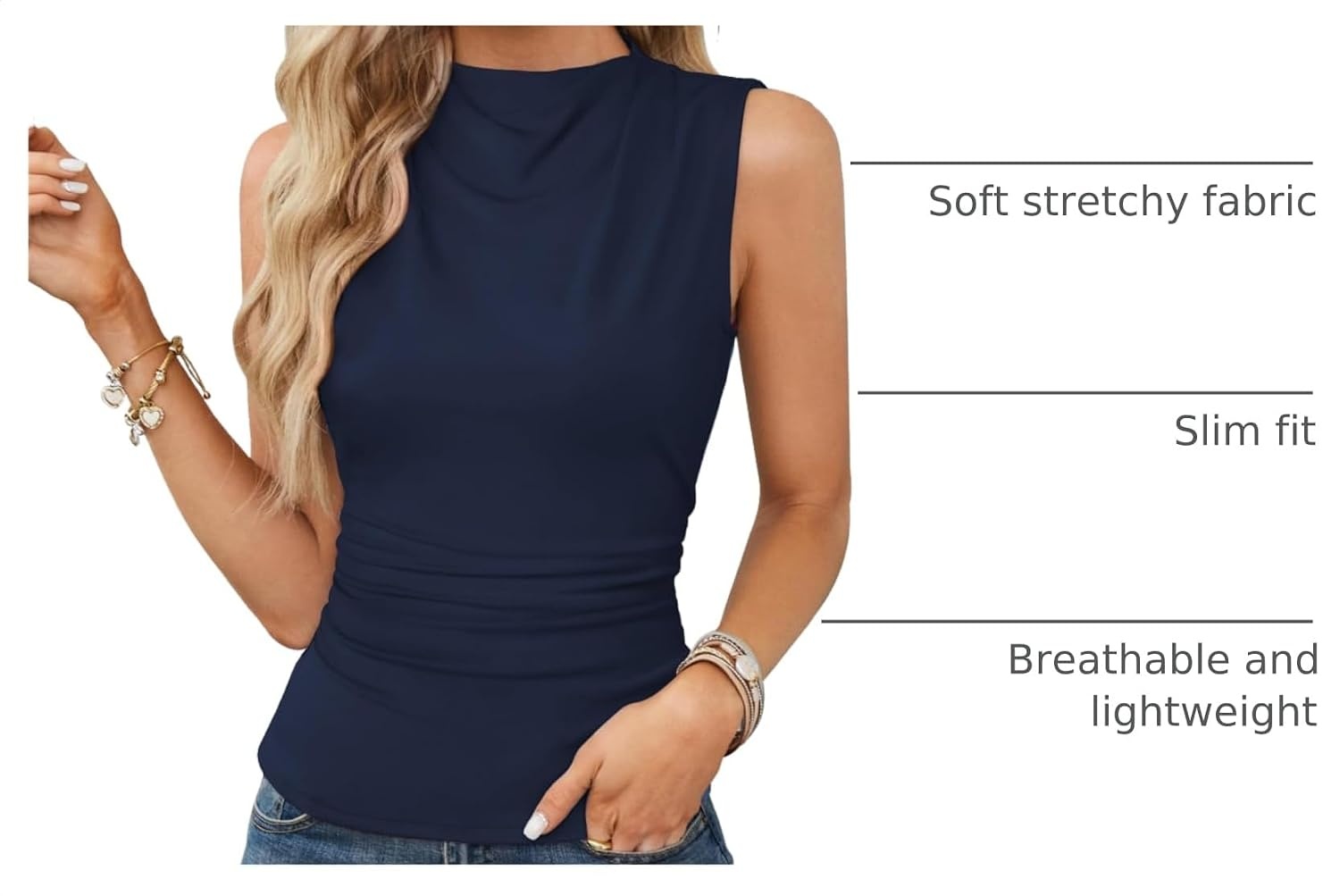 image:imageGRACE KARIN Womens Sleeveless Tank Tops Mock Neck Shirts Clothes High NeckRuchedSolidSlimFittedCropBasicLightweightBusiness CausalStretchTeeBlousesTrendyFashionDressyOutfitsDark Blue