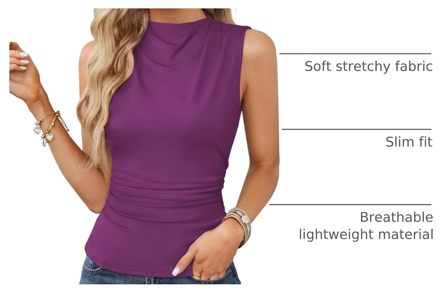 image:imageGRACE KARIN Womens Sleeveless Tank Tops Mock Neck Shirts Clothes High NeckRuchedSolidSlimFittedCropBasicLightweightBusiness CausalStretchTeeBlousesTrendyFashionDressyOutfitsPurple