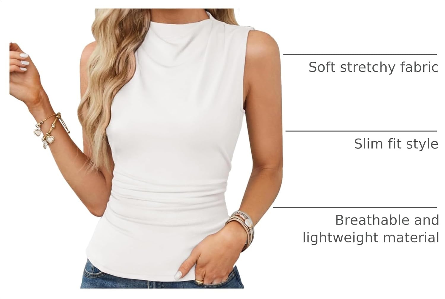 image:imageGRACE KARIN Womens Sleeveless Tank Tops Mock Neck Shirts Clothes High NeckRuchedSolidSlimFittedCropBasicLightweightBusiness CausalStretchTeeBlousesTrendyFashionDressyOutfitsWhite