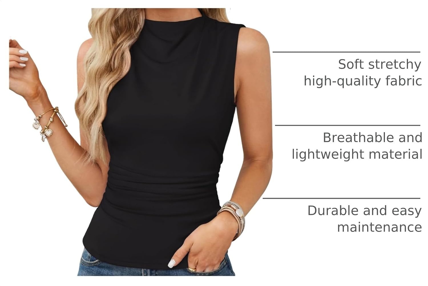 image:imageGRACE KARIN Womens Sleeveless Tank Tops Mock Neck Shirts Clothes High NeckRuchedSolidSlimFittedCropBasicLightweightBusiness CausalStretchTeeBlousesTrendyFashionDressyOutfitsBlack
