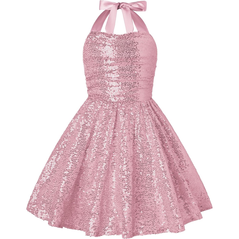 image:imageGRACE KARIN Girls Sequin Dress Halter Tie Back Tween Party Fancy Gown 714 Sparkle ALine Sleeveless Prom Birthday Wedding Graduation Flower Girl Pageant Dance Formal Homecoming Princess Party OutfitPink Sequin