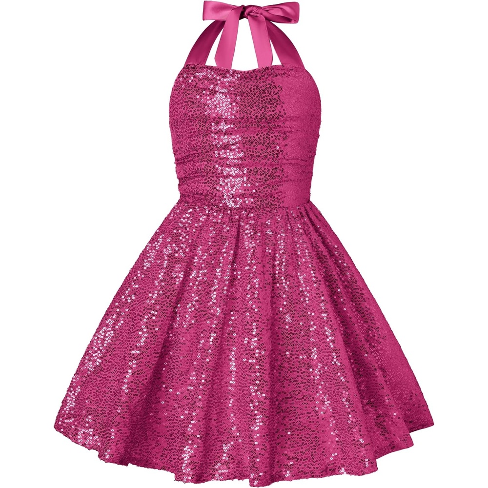 image:imageGRACE KARIN Girls Sequin Dress Halter Tie Back Tween Party Fancy Gown 714 Sparkle ALine Sleeveless Prom Birthday Wedding Graduation Flower Girl Pageant Dance Formal Homecoming Princess Party OutfitHot Pink Sequin