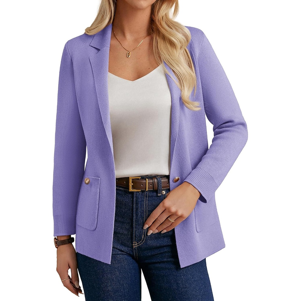 image:imageGRACE KARIN Women Sweater Blazers Business Casual Long Sleeve Work Cardigan Open Front Lapel Suit Jackets with PocketsLilac