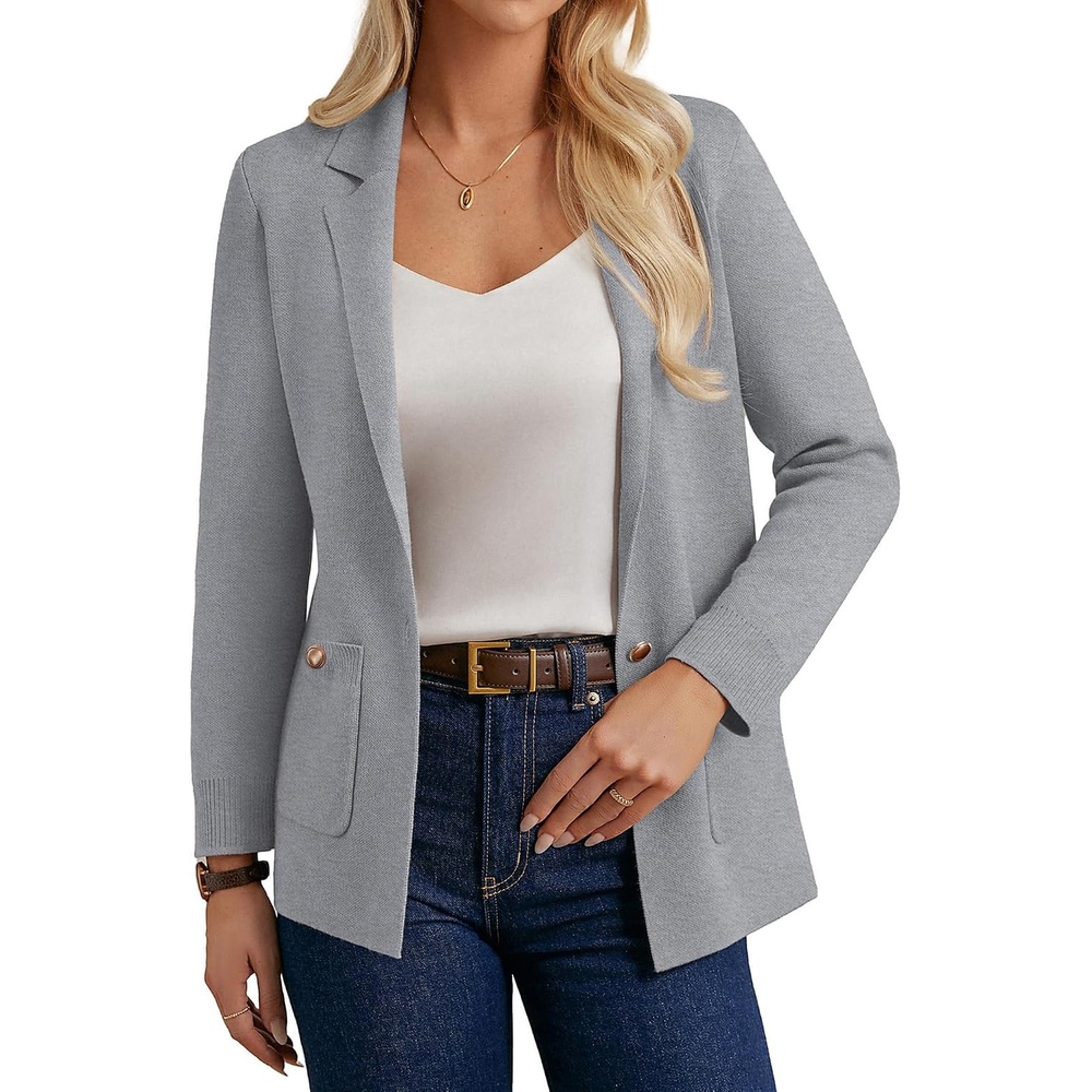 image:imageGRACE KARIN Women Sweater Blazers Business Casual Long Sleeve Work Cardigan Open Front Lapel Suit Jackets with PocketsMedium Gray