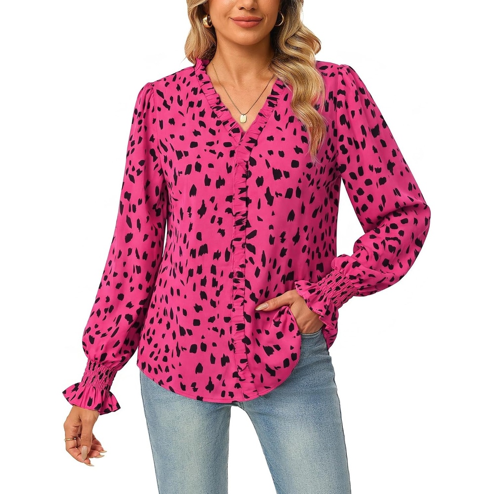 image:imageGRACE KARIN Womens Long Sleeve Boho Tops Ruffle Work Blouses Chiffon Shirts  V Neck Floral Tops for Women Dressy Casual 2026 Fall Fashion Clothes Business Casual OutfitsRose