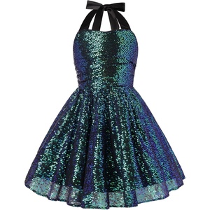 GRACE KARIN Girls Sequin Dress Halter Tie Back Tween Party Fancy Gown 7-14 | Sparkle A-Line Sleeveless Prom Birthday Wedding Graduation Flower Girl Pageant Dance Formal Homecoming Princess Party Outfit(Green Sequin)