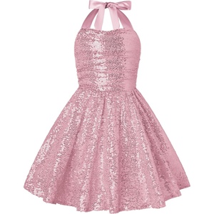 GRACE KARIN Girls Sequin Dress Halter Tie Back Tween Party Fancy Gown 7-14 | Sparkle A-Line Sleeveless Prom Birthday Wedding Graduation Flower Girl Pageant Dance Formal Homecoming Princess Party Outfit(Pink Sequin)