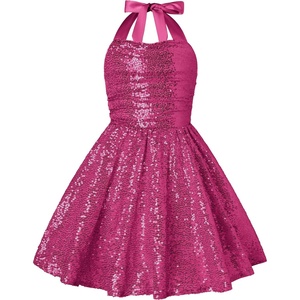 GRACE KARIN Girls Sequin Dress Halter Tie Back Tween Party Fancy Gown 7-14 | Sparkle A-Line Sleeveless Prom Birthday Wedding Graduation Flower Girl Pageant Dance Formal Homecoming Princess Party Outfit(Hot Pink Sequin)