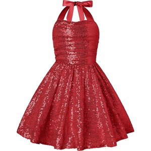 GRACE KARIN Girls Sequin Dress Halter Tie Back Tween Party Fancy Gown 7-14 | Sparkle A-Line Sleeveless Prom Birthday Wedding Graduation Flower Girl Pageant Dance Formal Homecoming Princess Party Outfit(Red Sequin)
