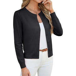 GRACE KARIN Womens Cropped Cardigan Sweaters Trendy Lightweight Shrugs Button Up Long Sleeve Fall Fashion Outfits(Black)