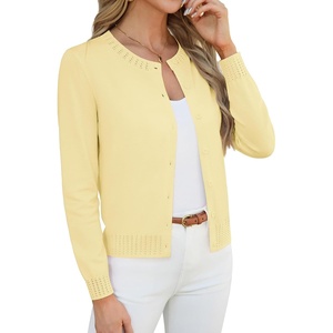 GRACE KARIN Womens Cropped Cardigan Sweaters Trendy Lightweight Shrugs Button Up Long Sleeve Fall Fashion Outfits(Butter Yellow)