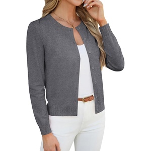 GRACE KARIN Womens Cropped Cardigan Sweaters Trendy Lightweight Shrugs Button Up Long Sleeve Fall Fashion Outfits(Dark Grey)