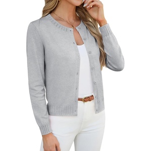 GRACE KARIN Womens Cropped Cardigan Sweaters Trendy Lightweight Shrugs Button Up Long Sleeve Fall Fashion Outfits(Grey)