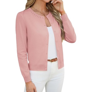 GRACE KARIN Womens Cropped Cardigan Sweaters Trendy Lightweight Shrugs Button Up Long Sleeve Fall Fashion Outfits(Light Pink)