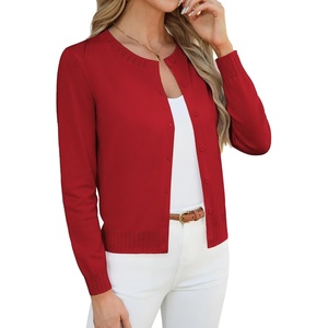 GRACE KARIN Womens Cropped Cardigan Sweaters Trendy Lightweight Shrugs Button Up Long Sleeve Fall Fashion Outfits(Red)