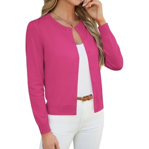GRACE KARIN Womens Cropped Cardigan Sweaters Trendy Lightweight Shrugs Button Up Long Sleeve Fall Fashion Outfits(Rose Red)