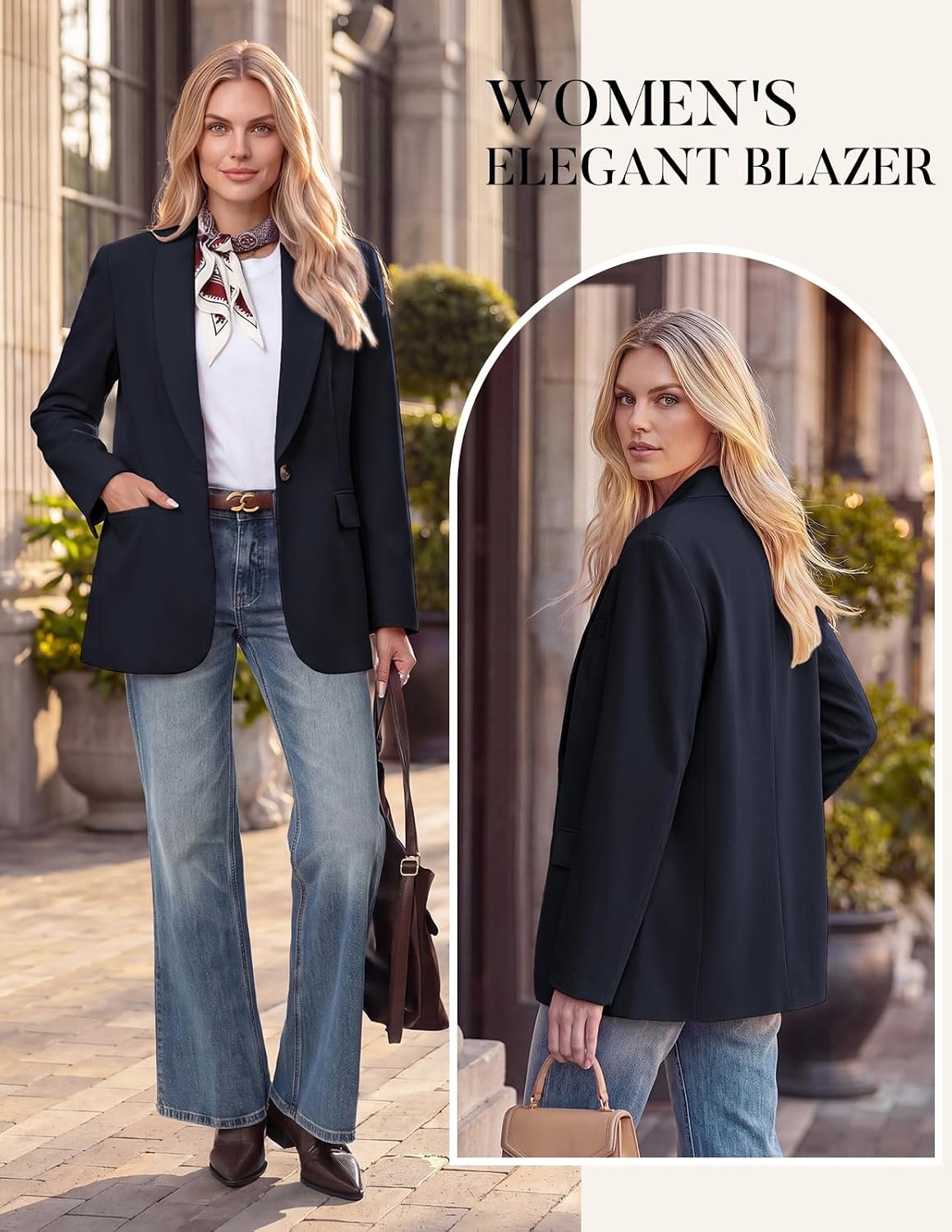 image:imageGRACE KARIN Women 2026 Business Casual BlazerFall Work Office Suit Jackets Long Sleeve Open Front Button Lapel Outfits with Pockets Classic Shawl Collar Dressy Interview Professional CoatNavy