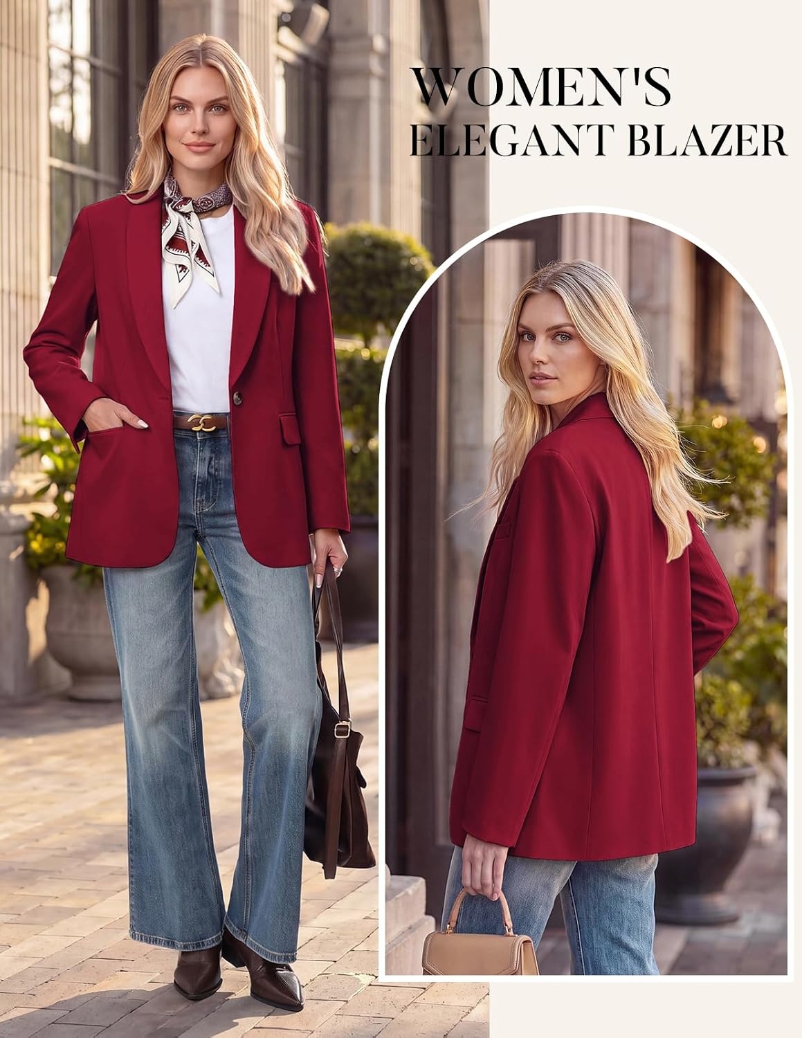 image:imageGRACE KARIN Women 2026 Business Casual BlazerFall Work Office Suit Jackets Long Sleeve Open Front Button Lapel Outfits with Pockets Classic Shawl Collar Dressy Interview Professional CoatCerise