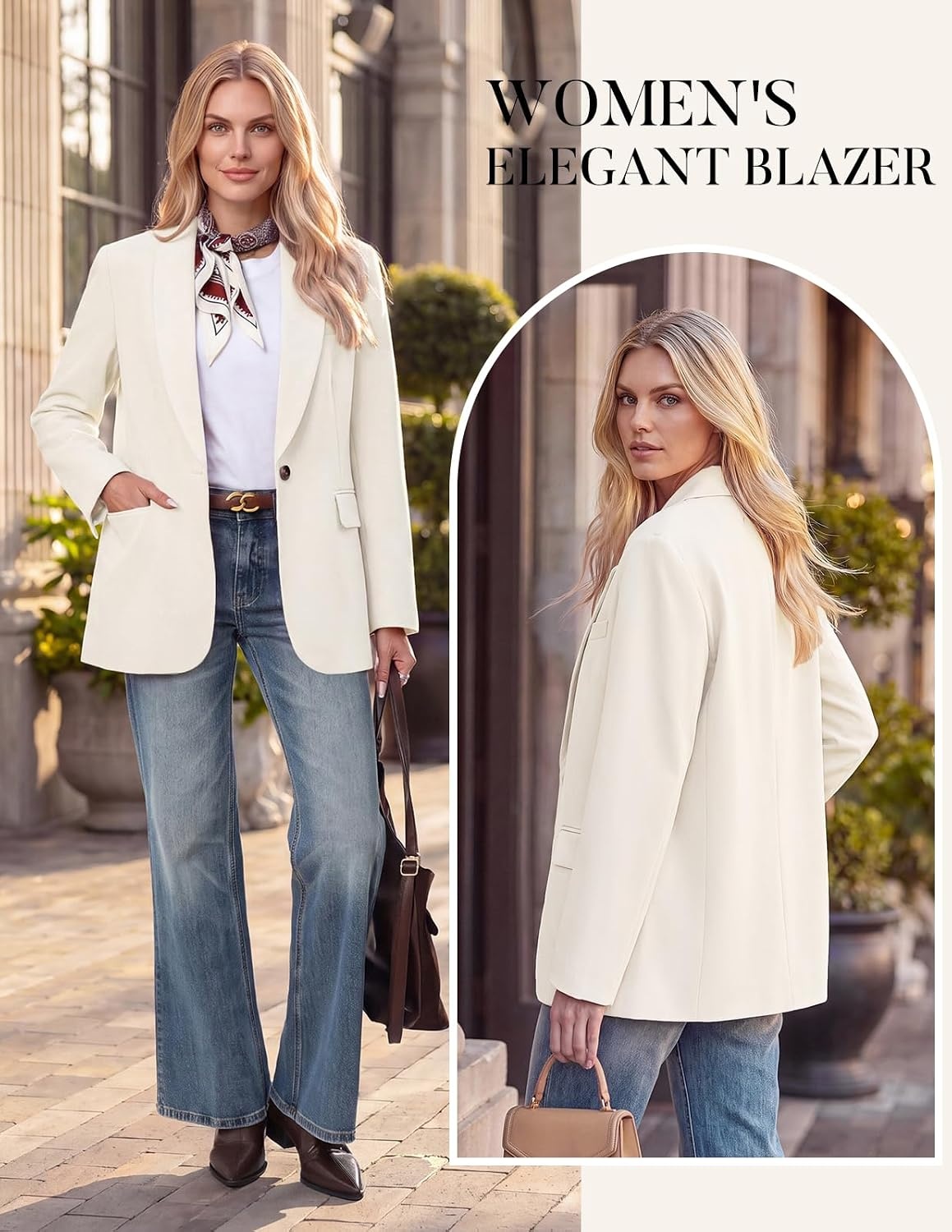 image:imageGRACE KARIN Women 2026 Business Casual BlazerFall Work Office Suit Jackets Long Sleeve Open Front Button Lapel Outfits with Pockets Classic Shawl Collar Dressy Interview Professional CoatWhite