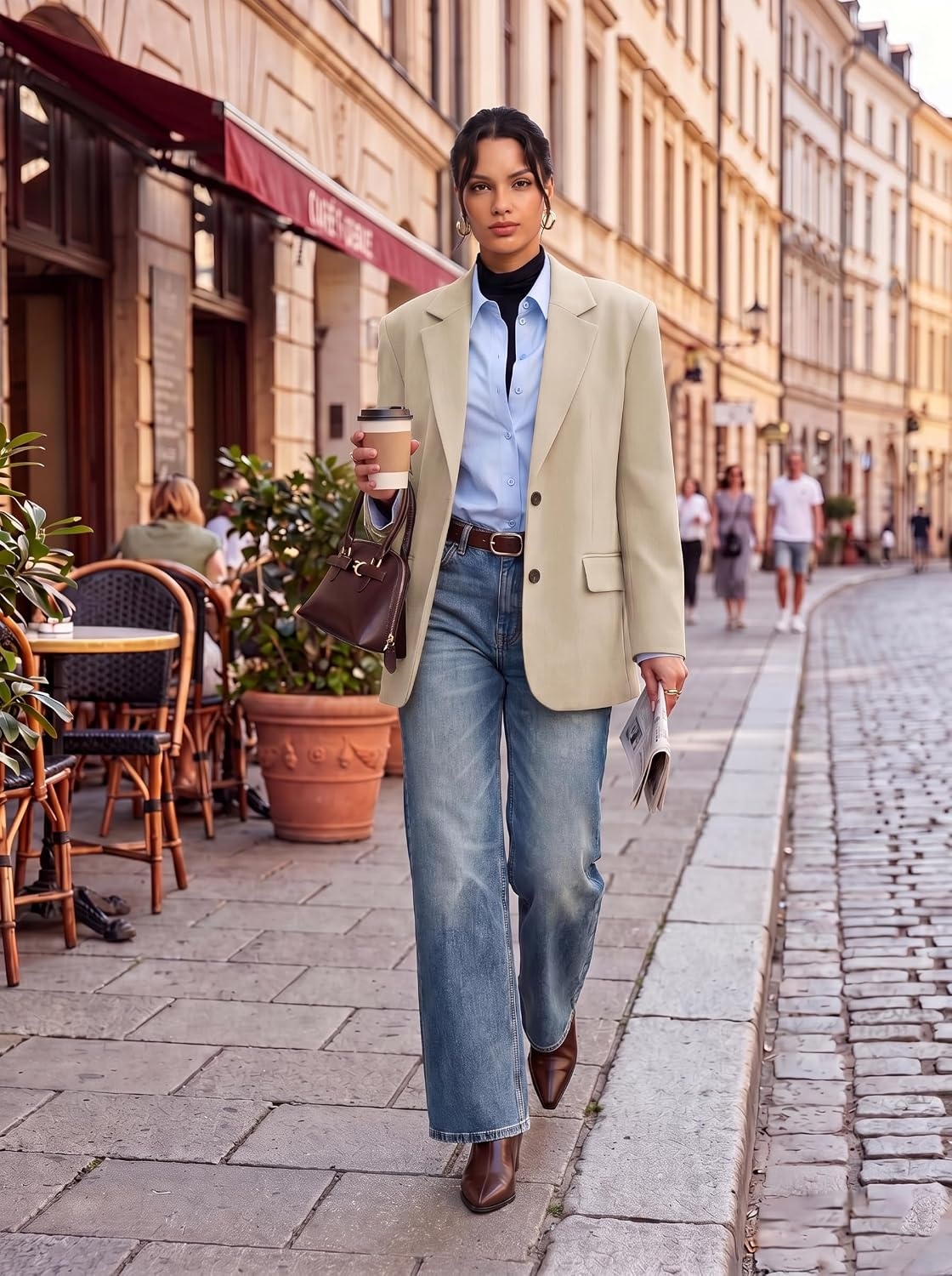 image:imageGRACE KARIN Womens Blazer Business Casual 2026 Relaxed Fit Lapel Open Front 2 flap Pockets Button Cuff Long Sleeve All Seasons Dressy Versatile Work interview Suit JacketsApricot