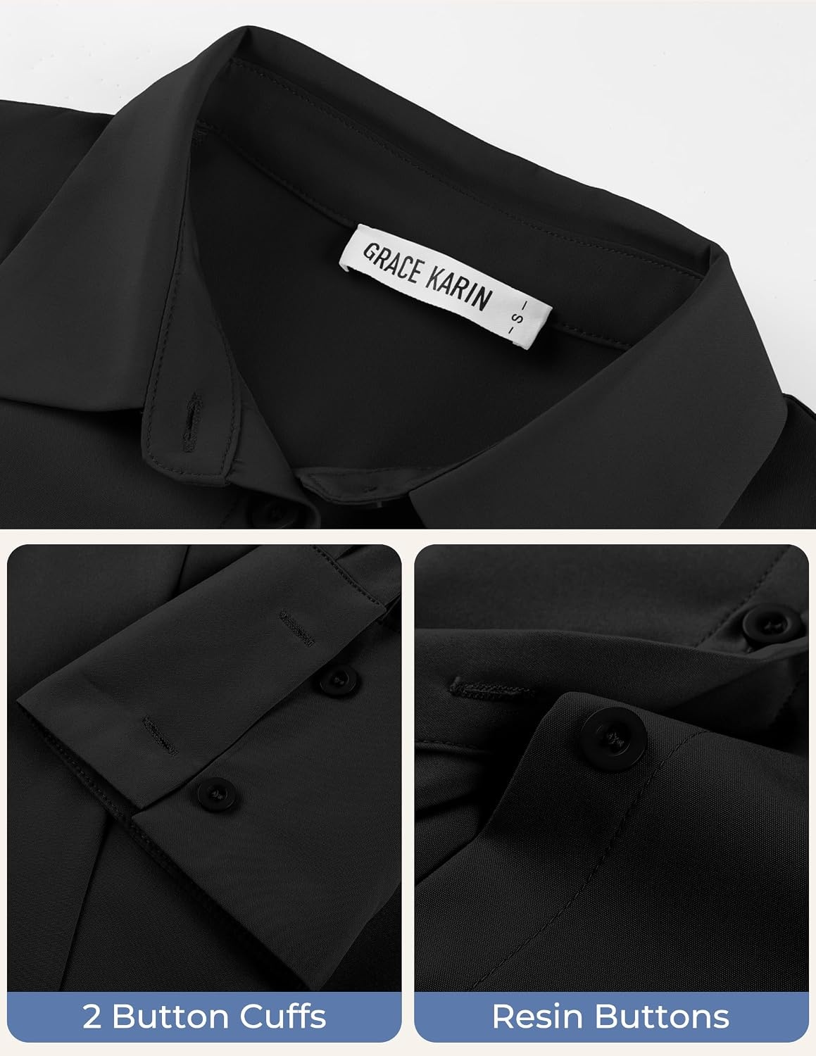 image:imageGRACE KARIN Womens Button Down Dress Shirts Long Sleeve Collared Tops 2026 Fall Fashion Clothing Business Casual Outfits Office Work TopsBlack