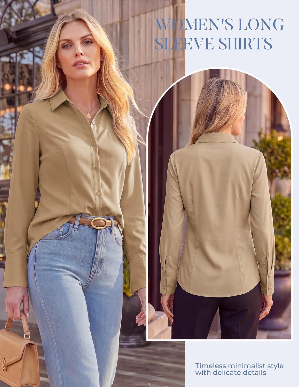image:imageGRACE KARIN Womens Button Down Dress Shirts Long Sleeve Collared Tops 2026 Fall Fashion Clothing Business Casual Outfits Office Work TopsKhaki