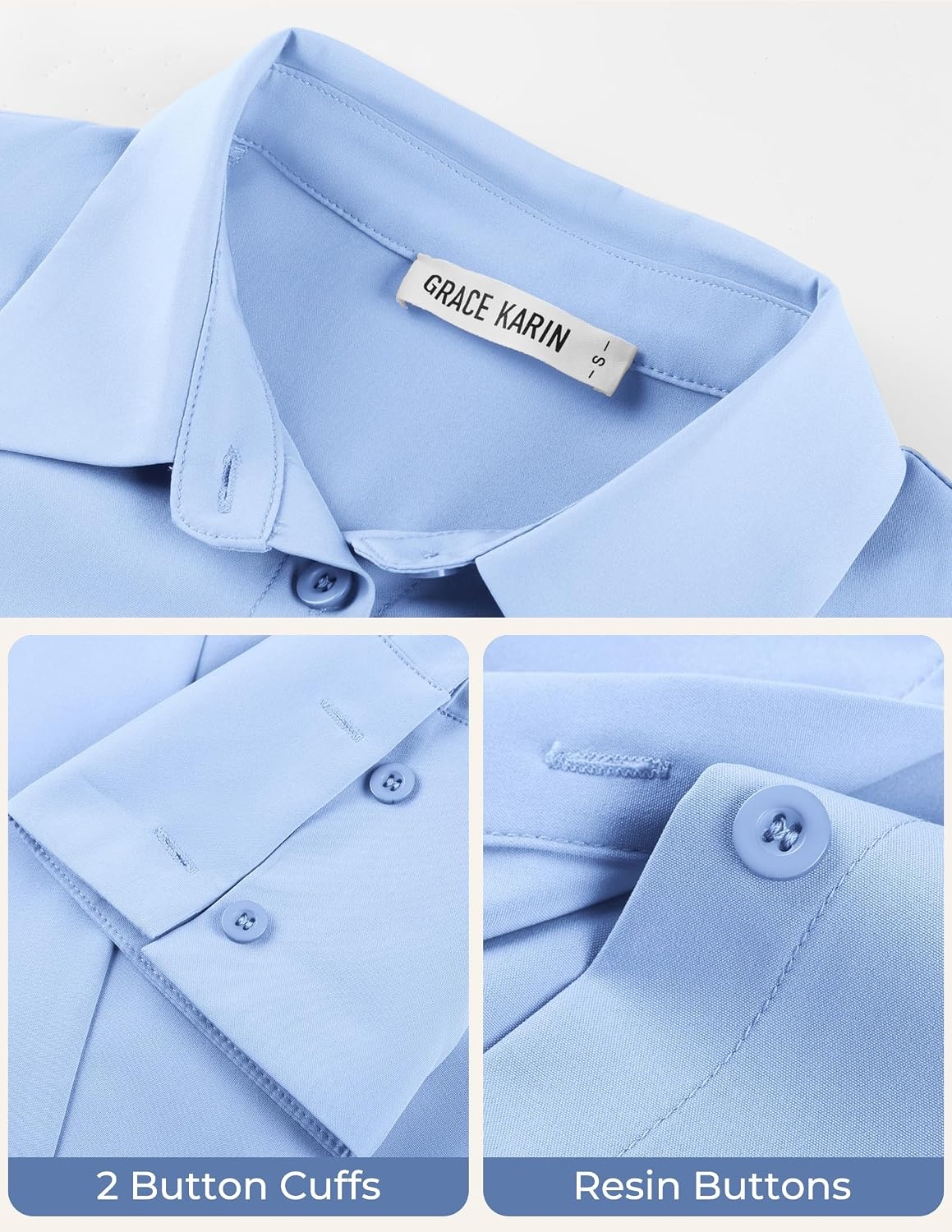 image:imageGRACE KARIN Womens Button Down Dress Shirts Long Sleeve Collared Tops 2026 Fall Fashion Clothing Business Casual Outfits Office Work TopsLight Blue