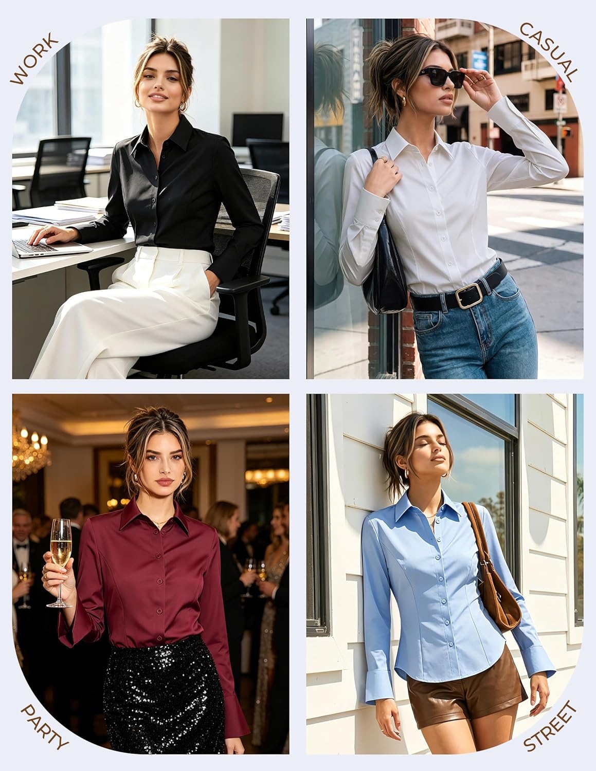 image:imageGRACE KARIN Womens Button Down Dress Shirts Long Sleeve Collared Tops 2026 Fall Fashion Clothing Business Casual Outfits Office Work TopsLight Blue
