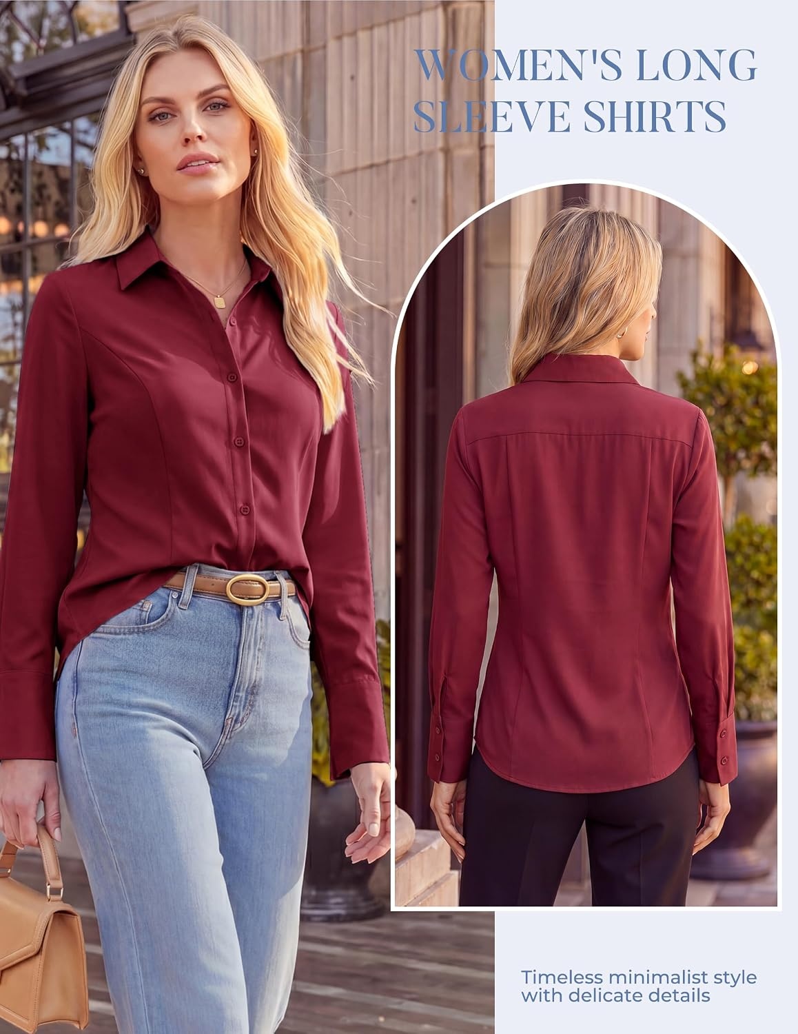image:imageGRACE KARIN Womens Button Down Dress Shirts Long Sleeve Collared Tops 2026 Fall Fashion Clothing Business Casual Outfits Office Work TopsWine Red