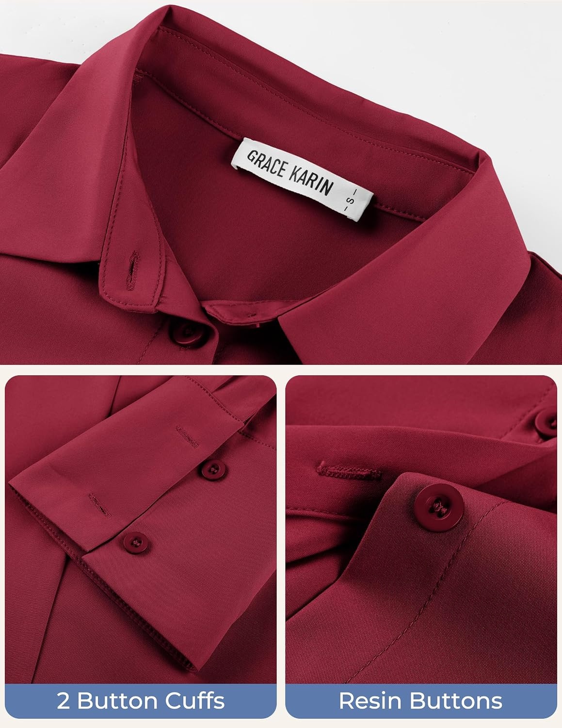 image:imageGRACE KARIN Womens Button Down Dress Shirts Long Sleeve Collared Tops 2026 Fall Fashion Clothing Business Casual Outfits Office Work TopsWine Red