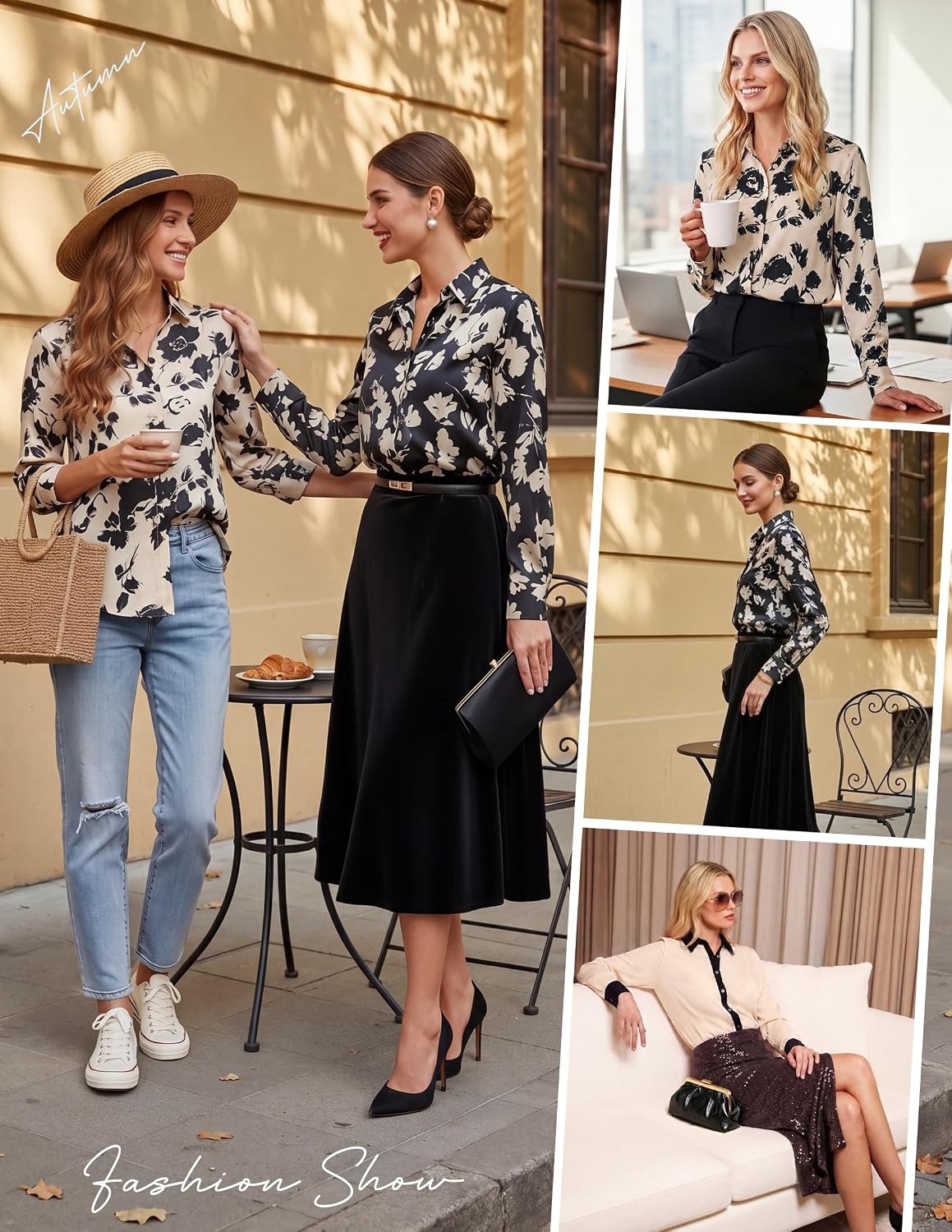 image:imageGRACE KARIN Womens Long Sleeve Silk Button Down Shirts 2026 Satin Floral Blouses Dressy CasualFall Business Work TopsApricot
