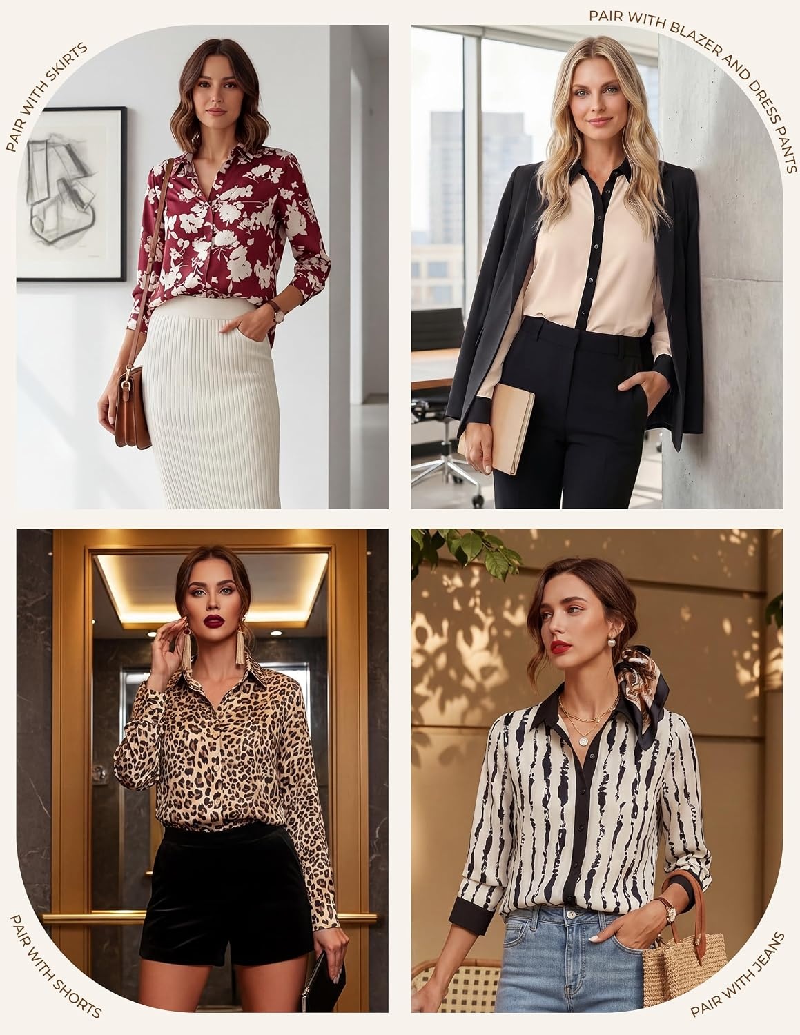 image:imageGRACE KARIN Womens Long Sleeve Silk Button Down Shirts 2026 Satin Floral Blouses Dressy CasualFall Business Work TopsRed Floral