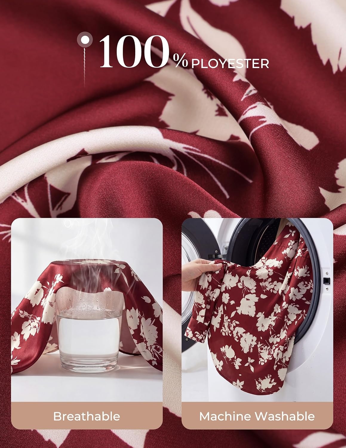 image:imageGRACE KARIN Womens Long Sleeve Silk Button Down Shirts 2026 Satin Floral Blouses Dressy CasualFall Business Work TopsRed Floral