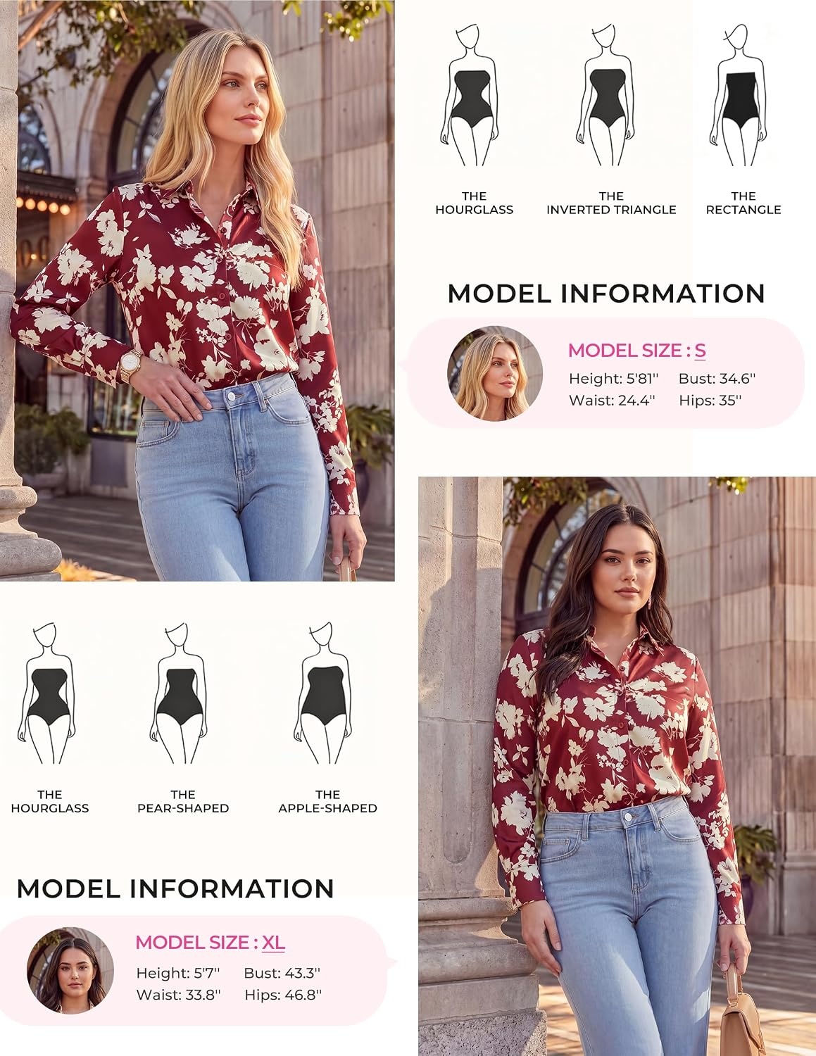 image:imageGRACE KARIN Womens Long Sleeve Silk Button Down Shirts 2026 Satin Floral Blouses Dressy CasualFall Business Work TopsRed Floral
