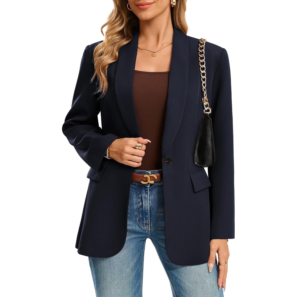 image:imageGRACE KARIN Women 2026 Business Casual BlazerFall Work Office Suit Jackets  Long Sleeve Open Front Button Lapel Outfits with Pockets Classic Shawl Collar Dressy Interview Professional CoatNavy